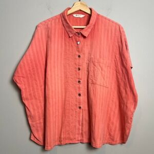 Marketplace Button Up Shirt Women's 3W-4W Orange‎ Striped Oversized 100% Cotton